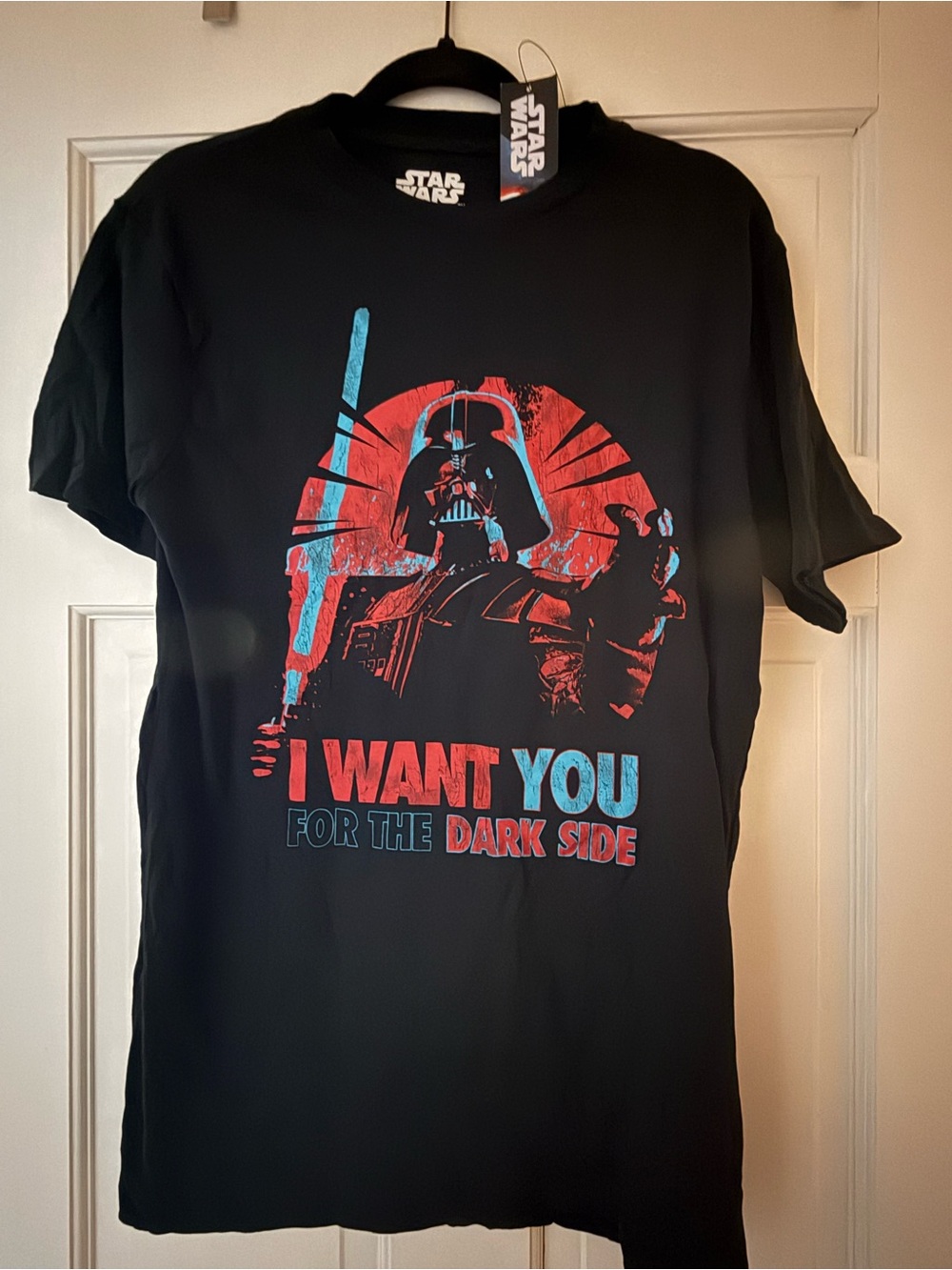 Star Wars Black Tee with Red and Blue Darth Vader Graphic